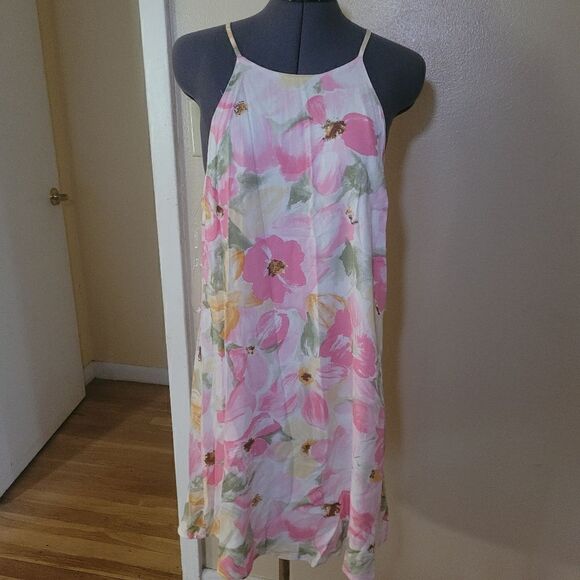 NWT Andree by Unit Floral Print A-Line Sleeveless Pink White Flowy Dress Size M - Picture 3 of 11